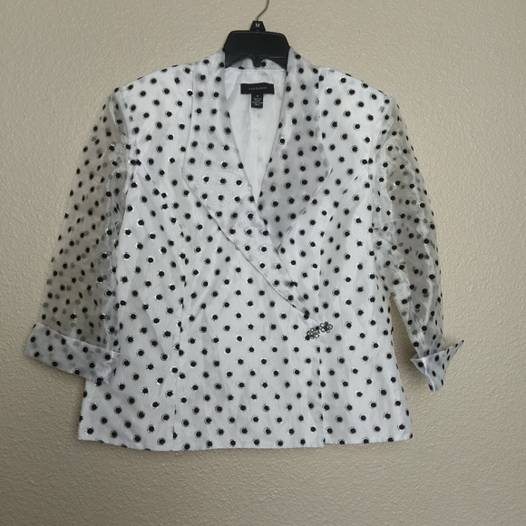 R&M Richards Transparent chiffon jacket with black dots and‎ glitters size 18 - Picture 1 of 11